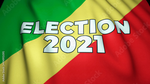 Presidential election in the Republic of Congo concept. Election 2021 text in english. Republic of Congo waving flag on the background. 3d illustration photo