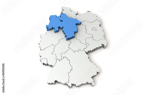 Valokuva Map of Germany showing Lower Saxony region. 3D Rendering