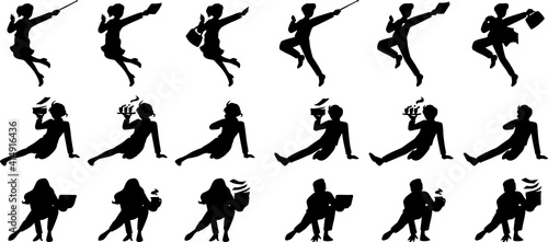 アクロバットなビジネスパーソンのシルエットシルエットセット