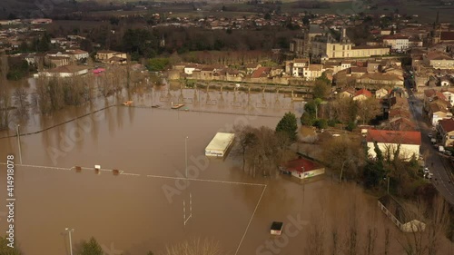 Aerial view of the floods in the south west of France, the Garonne in flood. photo