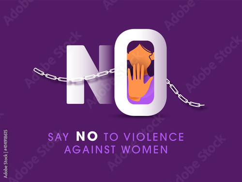 Say No To Violence Against Women Concept Based Poster Design In Purple Color. photo