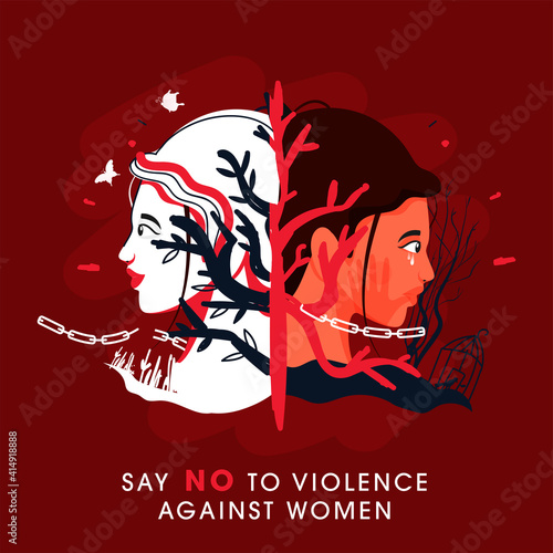Say No To Violence Against Women Concept Based Poster Design For Awareness.