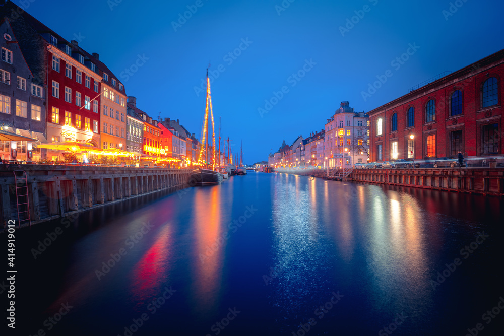 Naklejka premium Harbor of Nyhavn, Copenhagen, Denmark, Nord Europe