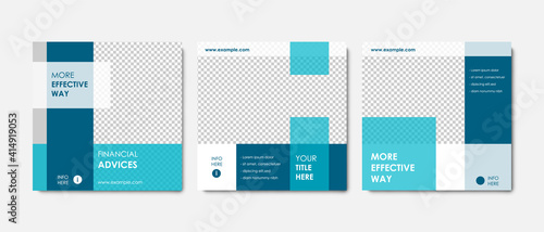 Set of clean editable social media post templates with blue and white accent. Modern business banner graphics for online advert or facebook