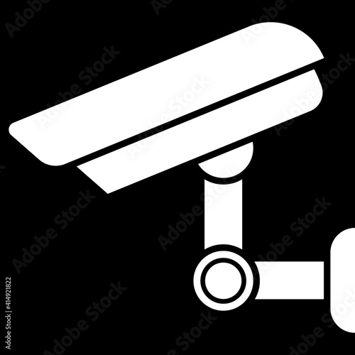 Surveillance camera in operation icon. Vector illustration of black and white security video camera symbol. CCTV zone concept. Monitored area. Template illustration design.