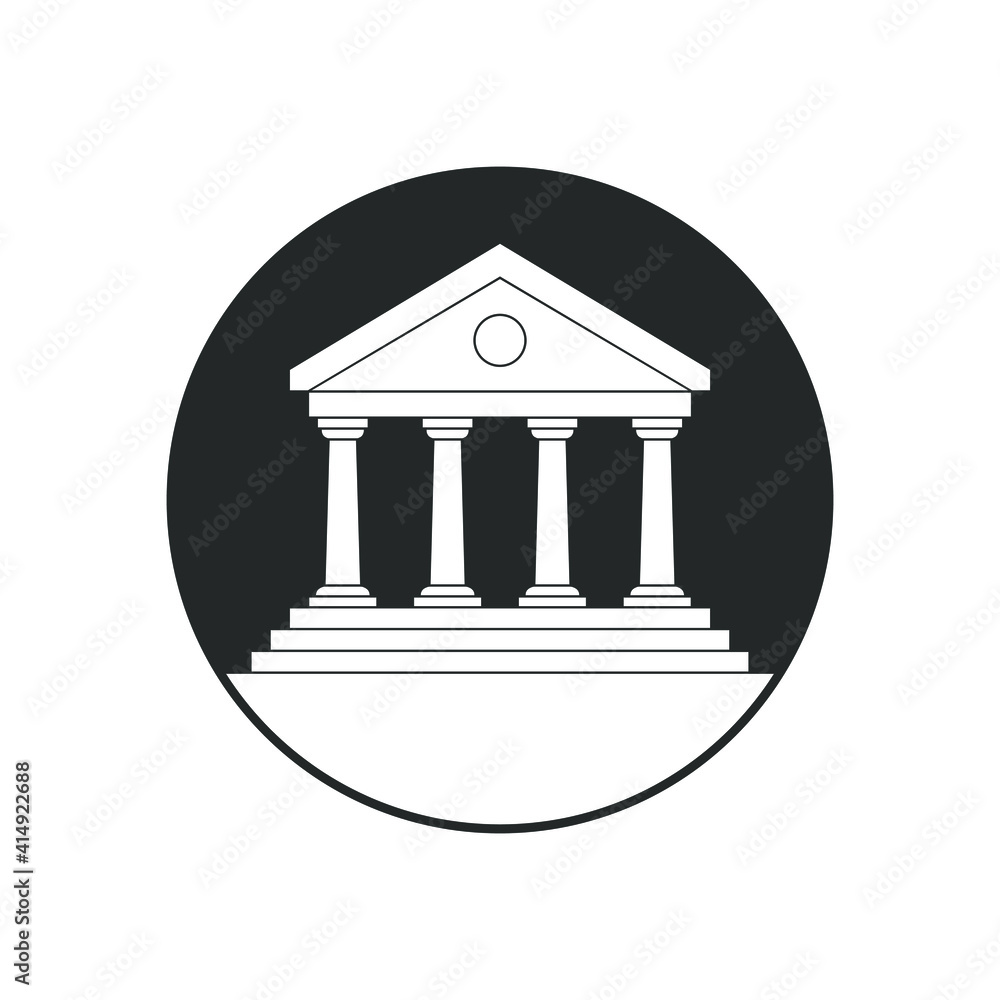 Public building graphic icon. Building in the circle sign isolated on white background. Vector illustration