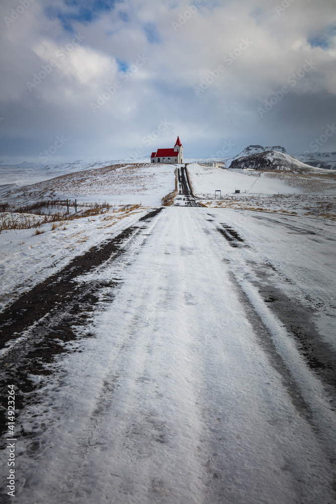 Fototapeta premium Ingjaldsholl Church, Iceland, North Atlantic Ocean