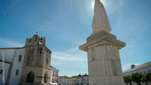 Panoramic shot in the old town of Faro, near the church of St. Maria and the monument Bishop Francisco Gomes
