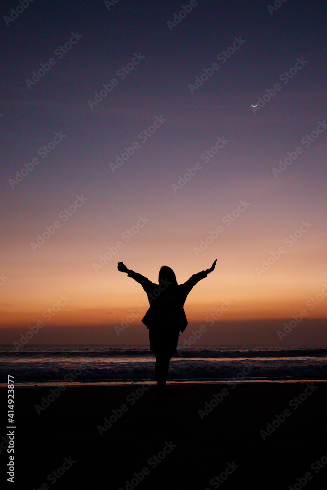 Silhouette of person on Sunset at Canggu beach bali Indonesia