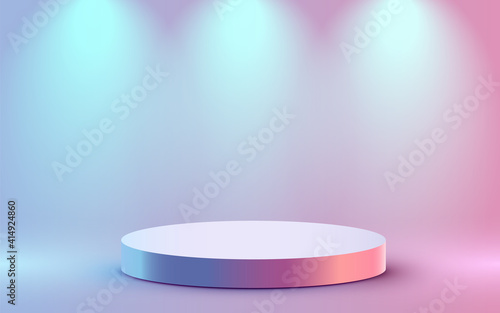 Abstract round podium illuminated with spotlight. Award ceremony concept. Stage backdrop.