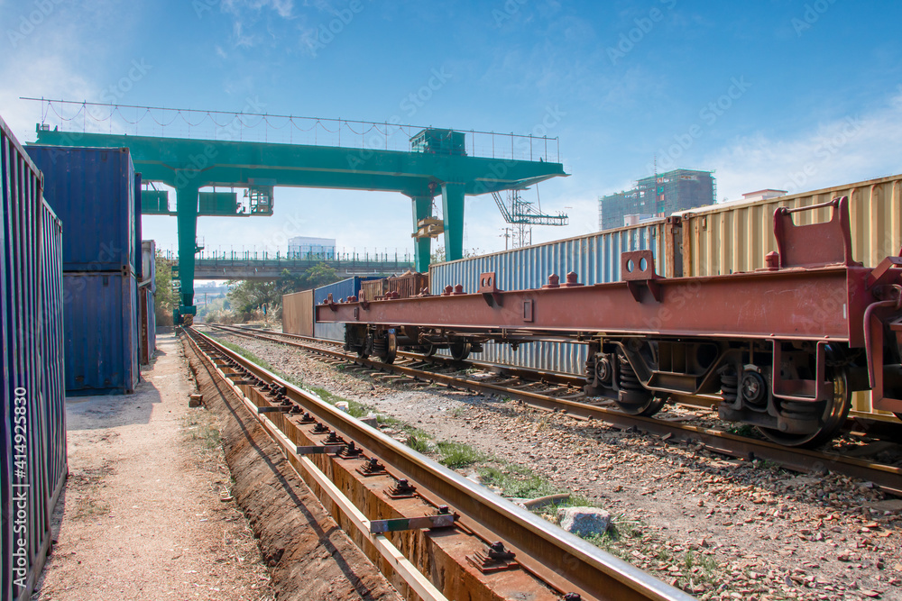 A container on the side of a railway track. A container on the side of a railway track.