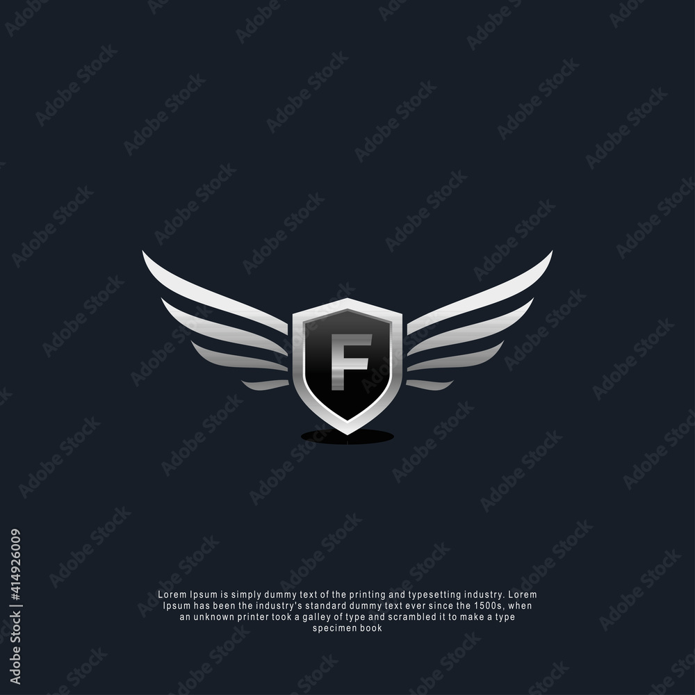 Letter F shield wings concept logo luxury concept template Letter F shield wings concept logo luxury concept template