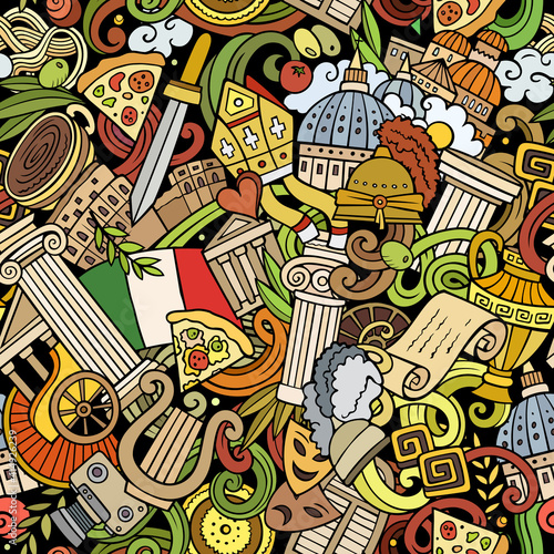 Cartoon doodles Italy seamless pattern.