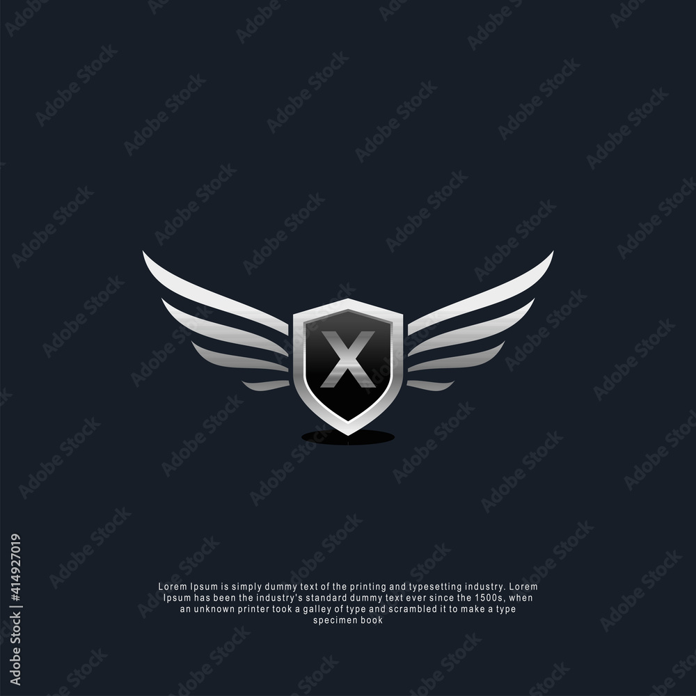 Letter X shield wings concept logo luxury concept template Letter X shield wings concept logo luxury concept template