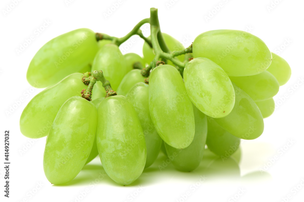 Green grapes on white background