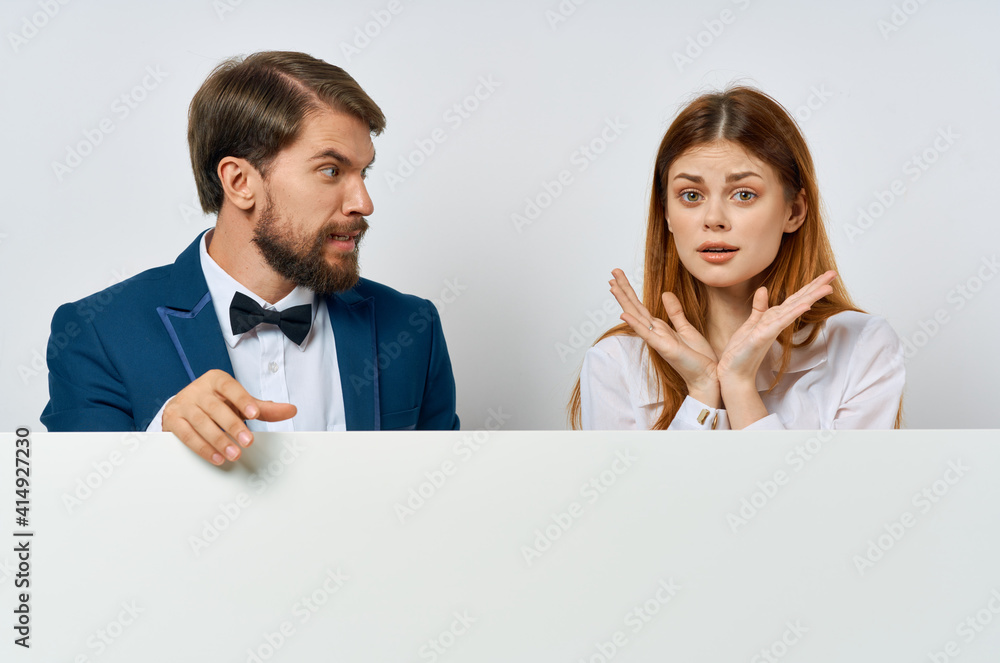 funny man and woman officials presentation advertisement Copy Space Poster mockup funny man and woman officials presentation advertisement Copy Space Poster mockup
