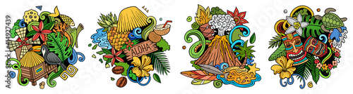 Hawaii cartoon vector doodle designs set.