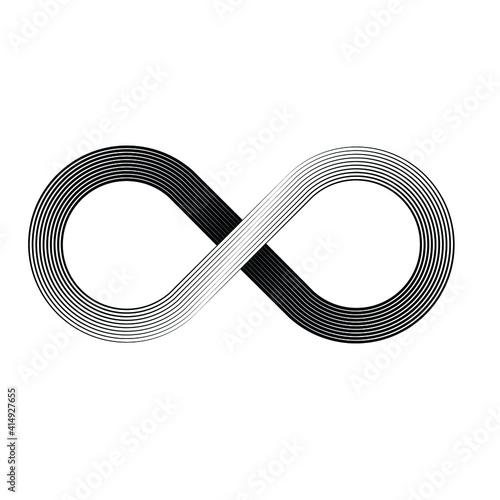 Infinity Symbol .Vector Curved Lines . Design Element . Black Painted Stripes . Used as Banner . Template , endless Logo .