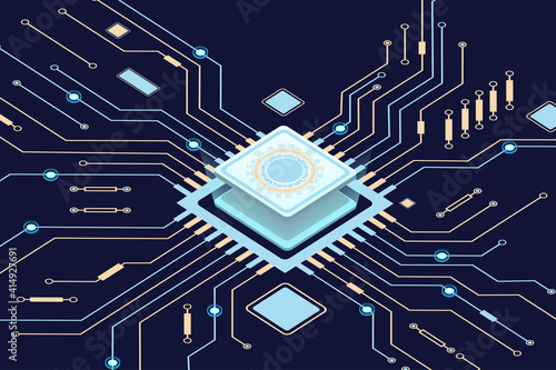 Circuit board. Microchip. Microprocessor.