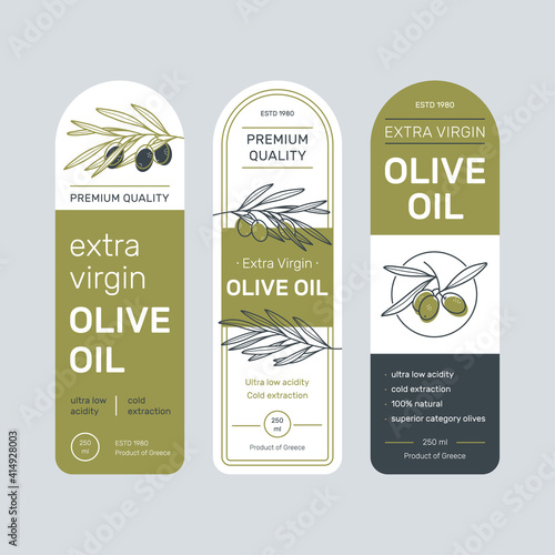Olive Oil Label Set. Design templates for packaging oil.
