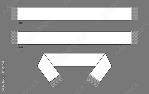 Blank White Soccer Fans Scarf Template on Gray Background. Front and Back Views, Vector File photo