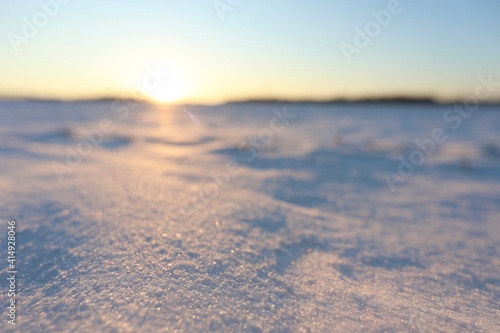 Winter sunset in the snow - focus on foreground  © severin.design