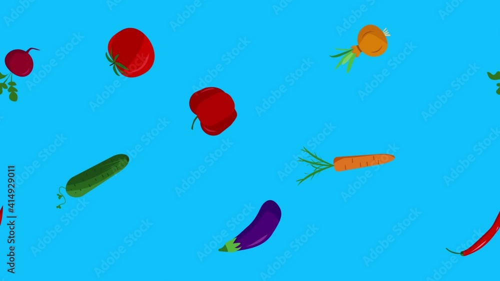 Vegetables animation on blue screen chroma key, flat design elements Vegetables animation on blue screen chroma key, flat design elements