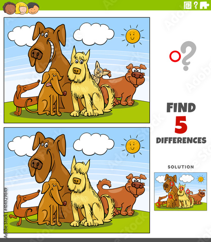 differences educational game with cartoon dogs group photo