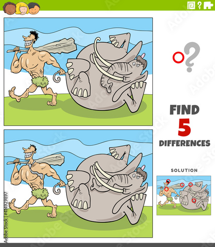 differences educational game with caveman and mammoth