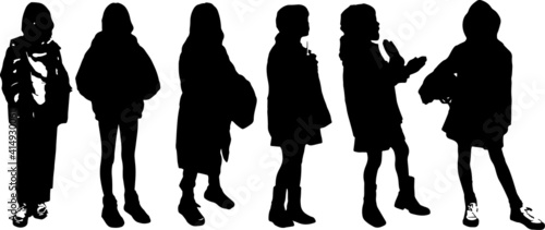Vector silhouette of little girls, front view perfect to include in your architecture projects, renders, sketches or plans.