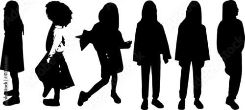 Vector silhouette of kids, front view perfect to include in your architecture projects, renders, sketches or plans.