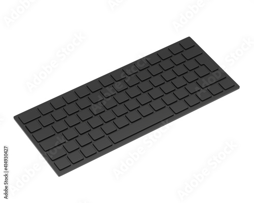 Perspective of the keyboard. Close up with black keys, 3d, 3d rendering, 3d render of a white keyboard without letters
