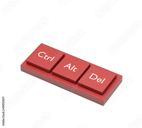 3d rendering, Closeup pressing control + alt + del shortcut on a black desktop wireless computer keyboard, Laptop keyboard, ctrl alt delete button with dark background, 3d render
