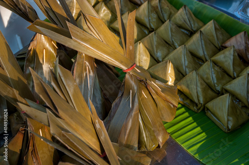 Traditional Thai desserts wrapped in leaves