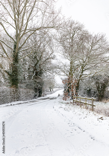 Snowy Rural Landscape Around Chetwode In Buckinghamshire photo