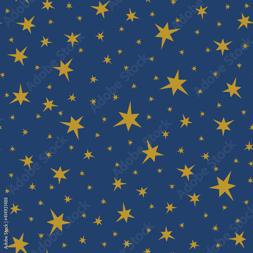 Seamless patterns of pointed yellow stars on a blue background. Simple design for baby fabrics  scrapbooking  textiles  wallpaper  packaging  sportswear  postcards  sleep products  bedroom decor