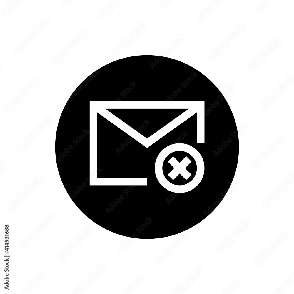 Failed email icon in black round style Failed email icon in black round style