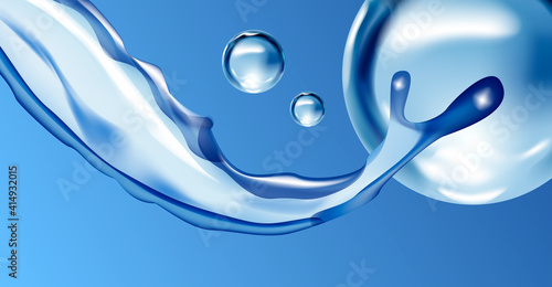 Water drops, blue and clear water drops, ocean water drops and splashes, pure Baikal water, logo of washing powder or clean fresh laundry, sale of pure water