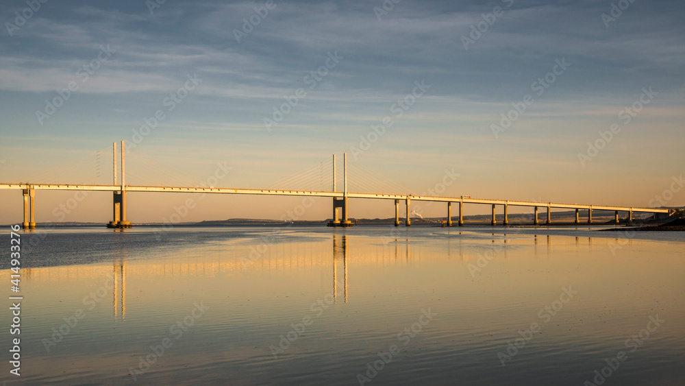 Bridge winter sunset over the moray firth at Inverness