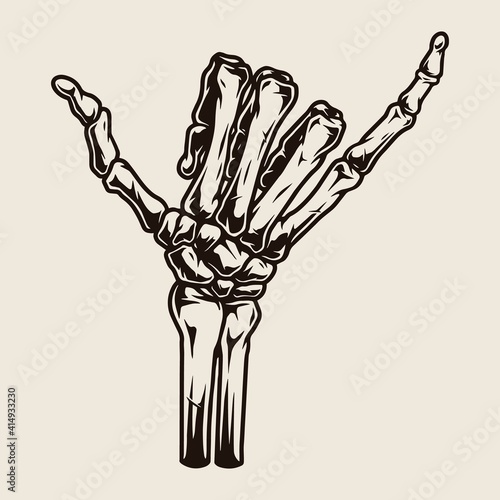 Skeleton hand showing shaka gesture