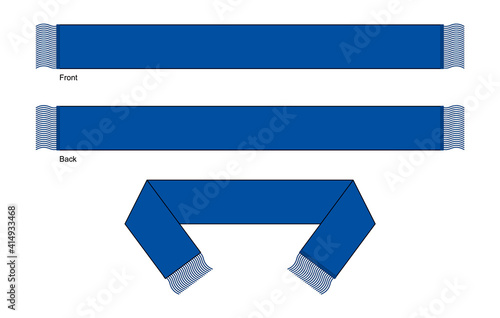 Blank Blue Soccer Fans Scarf Template Vector.Front and Back Views.