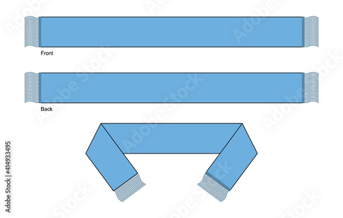 Blank Light Blue Soccer Fans Scarf Template Vector on White Background.Front and Back View.