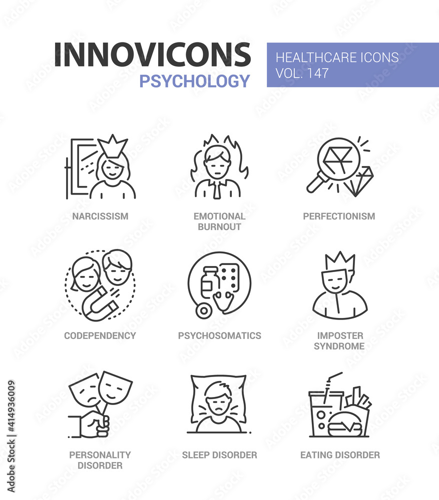 Psychology concept - line design style icons set