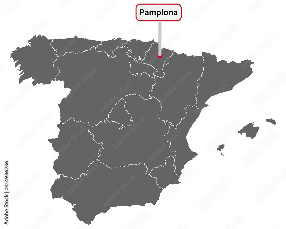Obraz premium Landkarte von Spanien mit Ortsschild von Pamplona