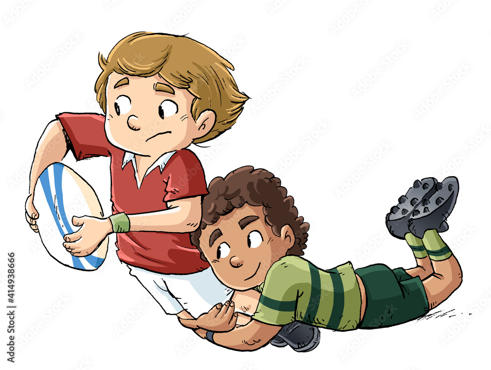 Kids rugby players tackling Illustration Stock