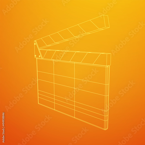 Movie clapper board. Film cinema concept. Wireframe low poly mesh vector illustration