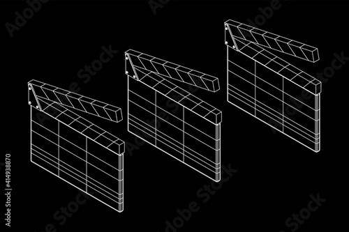 Movie clapper board. Film cinema concept. Wireframe low poly mesh vector illustration