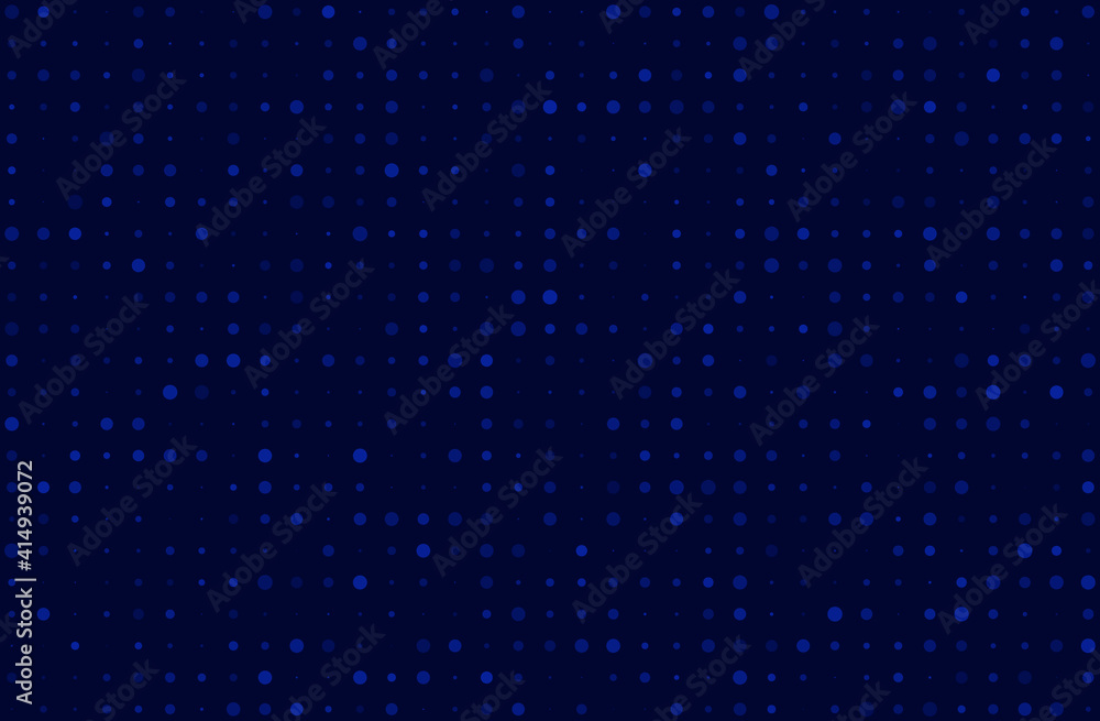 Dark blue background with dots of different sizes. Halftone pattern. General design for banners, cards, and wallpapers. Vector