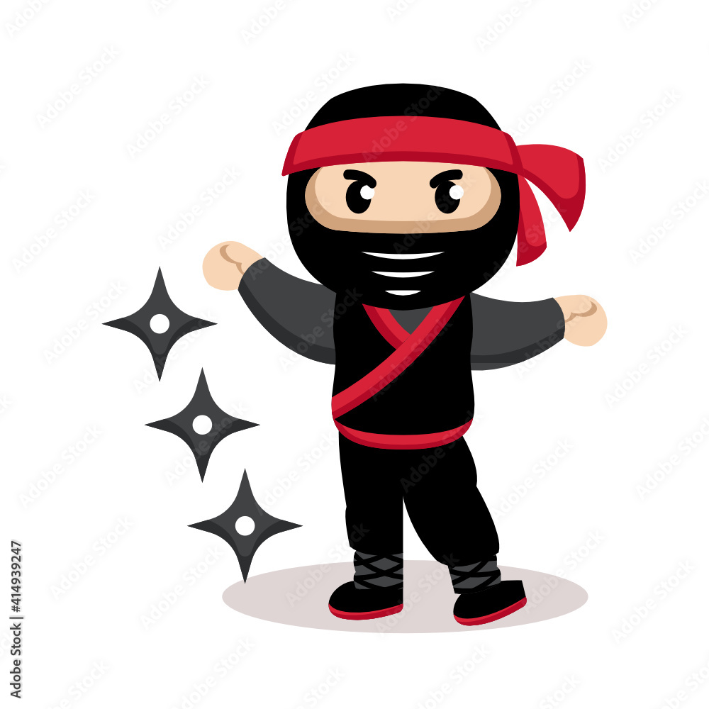 Cute ninja with a black suit mascot design Cute ninja with a black suit mascot design