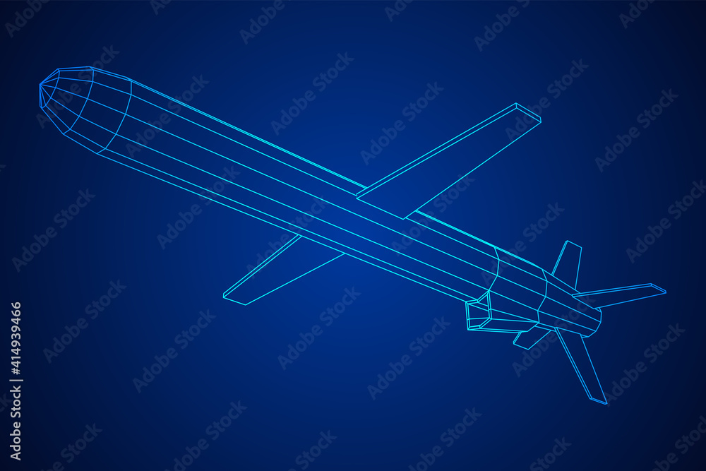 Flying supersonic cruise missile. Wireframe low poly mesh vector illustration Flying supersonic cruise missile. Wireframe low poly mesh vector illustration